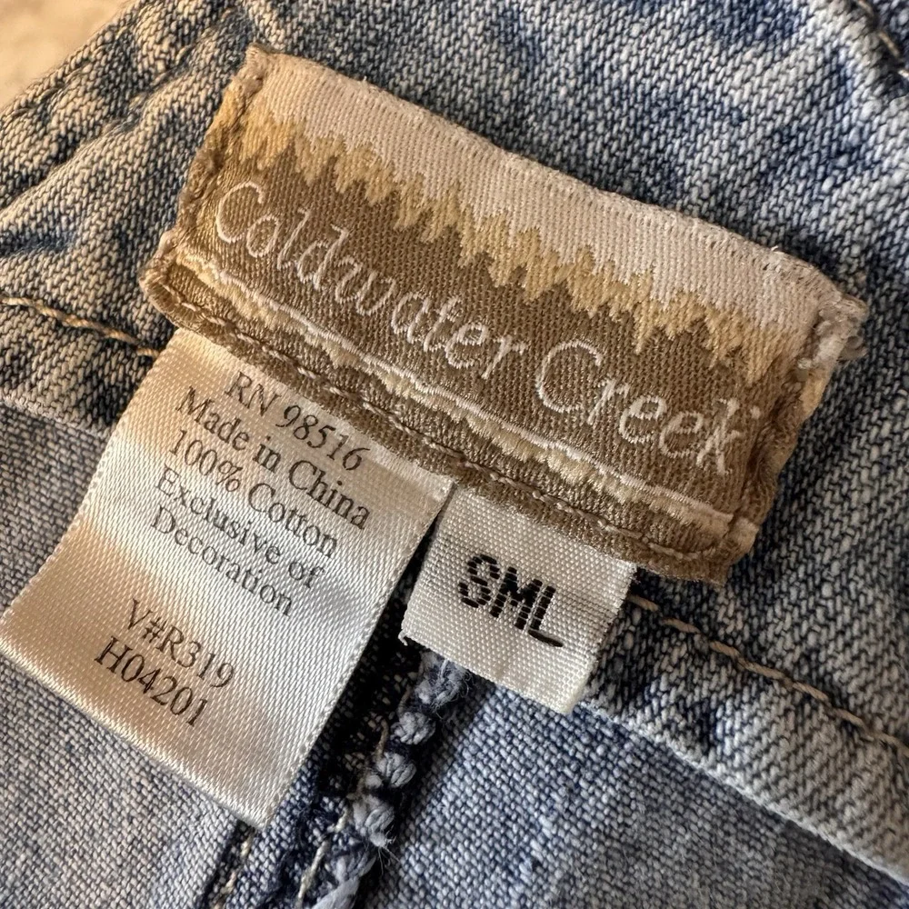 VTG Denim Light Wash Jumper Dress Chore Cottage Small Embroidered Overall - Picture 8 of 8